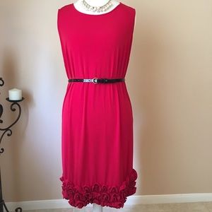 Red Sleeveless Sheath Dress w/ Ruffled Hem size 14